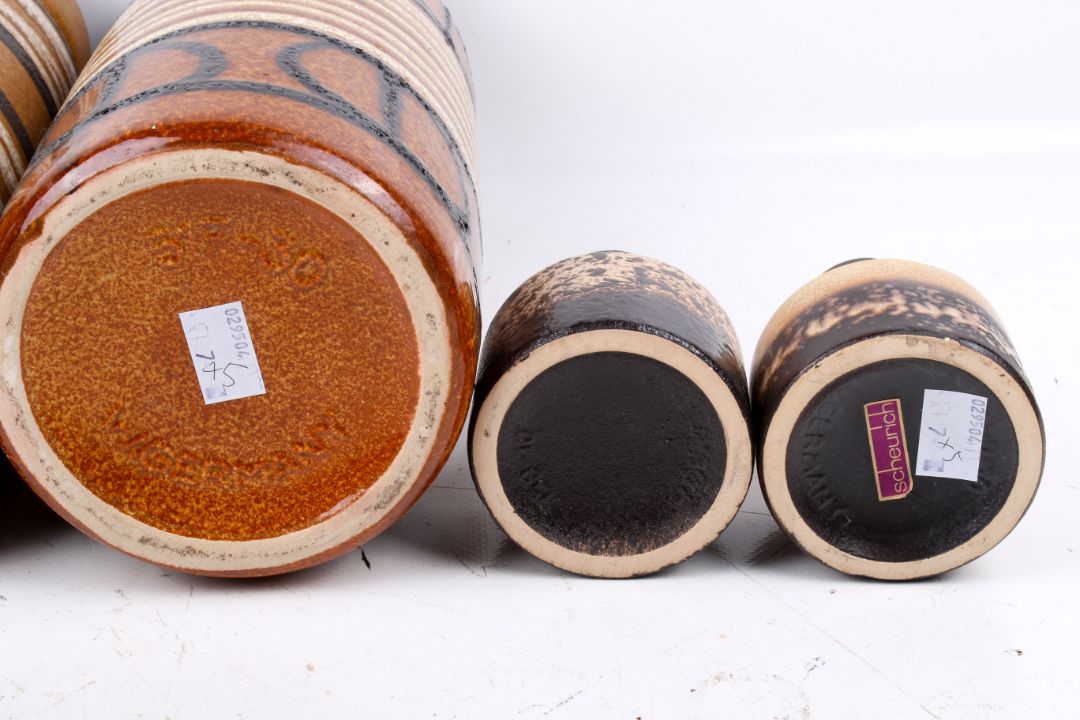 A collection of five assorted mid-century West German Pottery vases. Including Scheurich, etc. Max. - Image 3 of 3