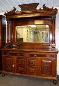 A large Edwardian mahogany mirror back dresser. Retailed by H. Russell & Co., Leytonstone.