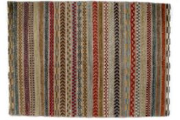 A contemporary handmade Afghan woollen rug. With geometric striped design.