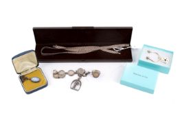 A collection of silver and white metal jewellery.