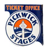 A Pickwick Stages ticket office enamel sign.