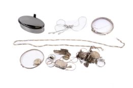 Collection of silver and white metal jewellery including a Swarovski necklace.