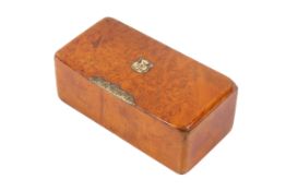 A circa 1825 Scottish yellow metal mounted burr walnut snuff box.