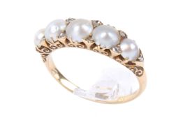 An 18ct gold and pearl ring.