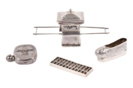 A small group of Chinese white metal miniatures, probably silver.