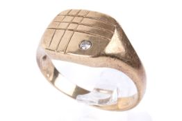 A yellow metal and white stone signet ring. Unmarked, misshapen size circa S, weight 5.5g.