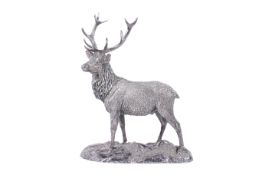 Tom Mackie - signed silver-filled model of a stag, Heredities Ltd, Sheffield 1987.