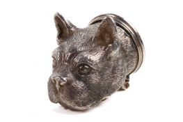 A novelty silver snuff box in the form of a pug's head.
