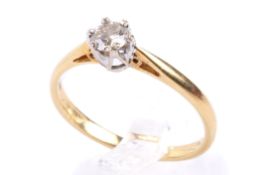 An 18ct gold single stone diamond ring. Set with one round brilliant cut diamond of circa 0.