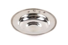 A small silver Armada dish with reeded border. Hallmarks for L.P., London 1975. Diameter 8.