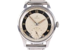A circa 1940s Omega 'Officer' style stainless steel wristwatch.