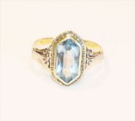 14 k Gelbgold Ring mit Aquamarin, feine Handarbeit, 2,4 gr., Gr. 52