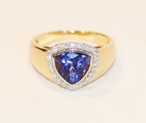 14 k Gelbgold Ring mit Diamanten und Turmalin ?, 4,4 gr., Gr. 57
