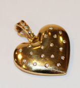 18 k Gelbgold Herz-Anhänger/Clip mit Diamanten, 5,5 gr., 3 cm x 2,5 cm