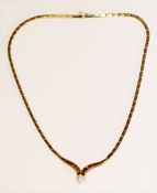 14 k Gelbgold Halscollier mit einer Perle, 19,5 gr., L 40 cm