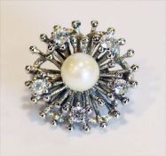 8 k Weißgold Perlenclip mit Perle, 5 gr., D 2 cm, keine Diamanten