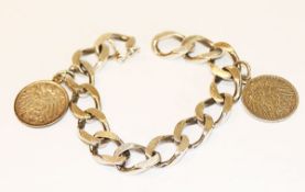 Sterlingsilber Armband mit 2 x 1 Reichsmark Anhänger, 61 gr., L 19 cm