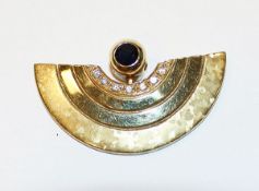 14 k Gelbgold Anhänger mit Safir und Diamanten, 8,2 gr., 2 cm x 3,2 cm