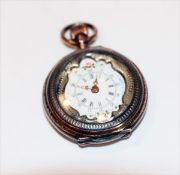 Silber Damen Taschenuhr, Zifferblatt mit Blumendekor, rückseitig fein graviert, intakt, D 3 cm,