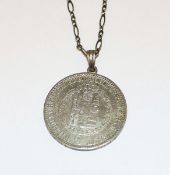Silber Münzanhänger 'Ein Thaler 1834' an Silberkette, L 60 cm, 27,2 gr.