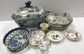 A Chinese famille rose porcelain basket with ribbon and floral decoration 29 cm diameter,