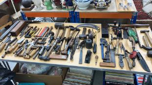 WITHDRAWN A large collection of vintage hand tools to include hammers, chisels, wet stones,