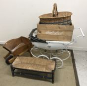 A Silver Cross dolls' pram of typical form, a treen ware wheelbarrow bearing ivorine tag 