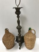 A patinated brass bronze effect embossed candlestick table lamp in the Baroque taste 67 cm high not