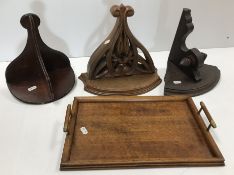 An early to mid 20th Century oak two handled rectangular drinks tray with brass mounted handles 36.