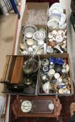 Five boxes of assorted china and glass to include Royal Albert Old Country Roses tea set,