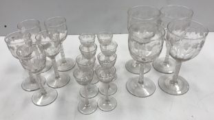 A set of circa 1920 grape and vine etche