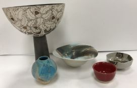 A collection of various studio pottery items including a Debbie Barber oak leaf and acorn tree form