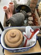 A collection of items to include a modern Chinese style blue and white foot bath,
