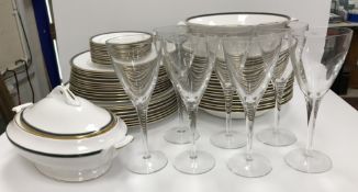 A Spode Tuscana part dinner service comprising lidded vegetable tureen, two oval footed dishes,