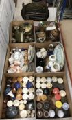 Four boxes of assorted china wares to include a large collection of Hornsea and other preserve pots,