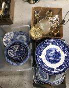 WITHDRAWN Two boxes of decorative blue and white china wares to include bowls and plates,