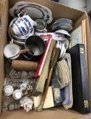 A box containing assorted decorative china ware to include Crown Staffordshire 