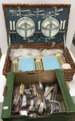 A Sirram picnic set together with a copper coal helmet and copper kettle and a quantity of various