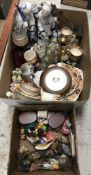 Two boxes containing assorted china wares, etc.