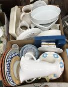 Two boxes of modern household china wares to include John Lewis and a set of Wedgwood David