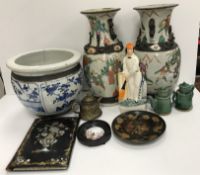 A Chinese crackle ware and matt brown banded jardiniere, 21 cm high,