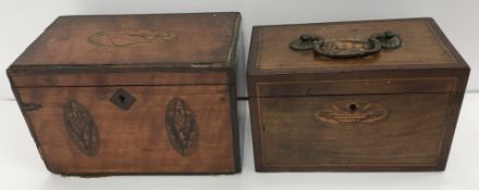 A George III mahogany and shell marquetry inlaid rectangular tea caddy,