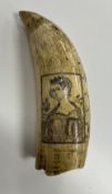 A 19th Century scrimshaw carved whale's tooth depicting 