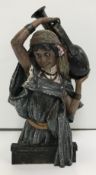 A cold painted bronze figure of a Middle Eastern woman with water urn at her shoulder,