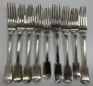 A set of nine Maltese silver “Fiddle” pattern table forks bearing maker's marks AVC with Maltese
