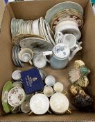 A box of assorted china ware comprising Royal Doulton Bunnykins bowl,