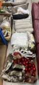 Three boxes of assorted scatter cushions,