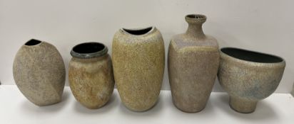 A collection of five Chris Carter silicone carbide glazed vases,