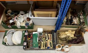 Five boxes of assorted horse and equestrian related models, collector's plates, jugs,