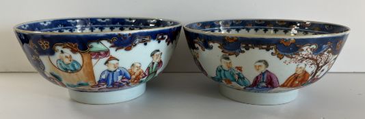 Two near-matching 19th Century Chinese polychrome decorated bowls in the Qianlong manner,